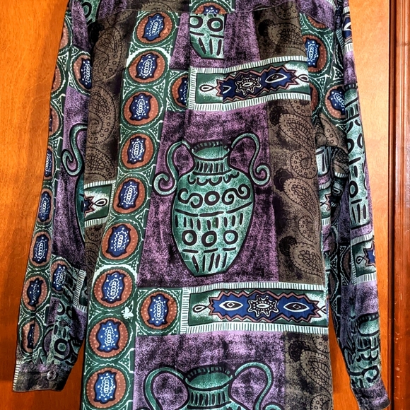 Vintage 90s unisex oversize abstract art silk blouse men's women's - Picture 3 of 6